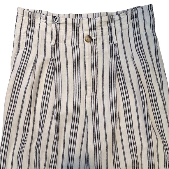 Madewell Size 6 Boho Beach Linen Cotton Dark Baltic Stripe Paperbag Pants - Picture 2 of 8
